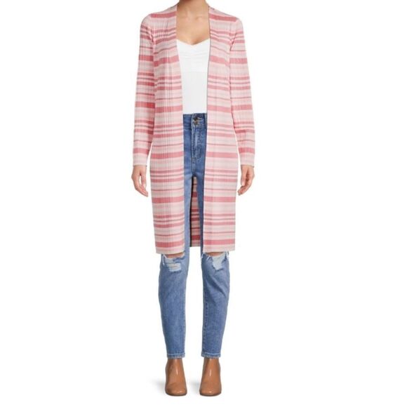 NWT Time and Tru Ribbed Striped Duster Sweater Cardigan (Pink) - XXL (20) - Picture 1 of 11